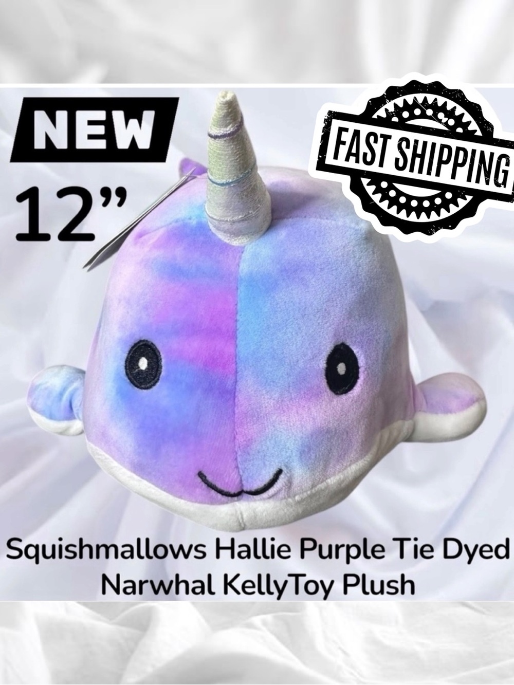 Squishmallows Hallie Purple Tie Dyed Narwhal 12" KellyToy Plush FAST SHIPPING